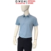 Áo sơ mi nam tay ngắn Owen AB250340NT màu xanh đậm dáng suông body fit tà bằng có túi chất liệu bamboo spandex