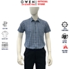Áo sơ mi nam tay ngắn Owen AB260073NT màu xanh đậm kẻ caro lớn dáng suông body fit tà bằng có túi chất liệu Bamboo polyester