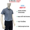 Áo sơ mi nam tay ngắn Owen AB260073NT màu xanh đậm kẻ caro lớn dáng suông body fit tà bằng có túi chất liệu Bamboo polyester