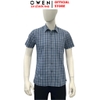 Áo sơ mi nam tay ngắn Owen AB260073NT màu xanh đậm kẻ caro lớn dáng suông body fit tà bằng có túi chất liệu Bamboo polyester