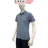 Áo sơ mi nam tay ngắn Owen AB260073NT màu xanh đậm kẻ caro lớn dáng suông body fit tà bằng có túi chất liệu Bamboo polyester