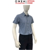 Áo sơ mi nam tay ngắn Owen AB260073NT màu xanh đậm kẻ caro lớn dáng suông body fit tà bằng có túi chất liệu Bamboo polyester