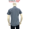 Áo sơ mi nam tay ngắn Owen AB260073NT màu xanh đậm kẻ caro lớn dáng suông body fit tà bằng có túi chất liệu Bamboo polyester