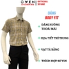 Áo sơ mi nam tay ngắn Owen AB260097NT màu nâu kẻ dáng suông body fit tà bằng có túi chất liệu Bamboo polyester