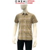 Áo sơ mi nam tay ngắn Owen AB260097NT màu nâu kẻ dáng suông body fit tà bằng có túi chất liệu Bamboo polyester