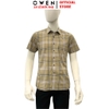 Áo sơ mi nam tay ngắn Owen AB260097NT màu nâu kẻ dáng suông body fit tà bằng có túi chất liệu Bamboo polyester
