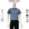 Áo sơ mi nam tay ngắn Owen AB263004NT màu xanh tím than kẻ caro dáng suông body fit tà bằng có túi chất liệu Bamboo polyester