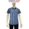 Áo sơ mi nam tay ngắn Owen AB263004NT màu xanh tím than kẻ caro dáng suông body fit tà bằng có túi chất liệu Bamboo polyester