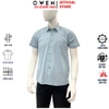 Áo sơ mi nam tay ngắn Owen AF260103NT màu xanh kẻ dáng suông rộng Plus size tà bằng có túi chất liệu Bamboo polyester