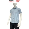 Áo sơ mi nam tay ngắn Owen AF260103NT màu xanh kẻ dáng suông rộng Plus size tà bằng có túi chất liệu Bamboo polyester