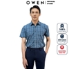 Áo Sơ Mi Nam Tay Ngắn Owen AR220077NT Kẻ caro xanh đen  Dáng Regular Fit Có Túi Chất liệu sợi sen