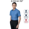 Áo Sơ Mi Nam Tay Ngắn Owen AR220413NT Màu Xanh Da Trời Đậm Kẻ Ngang Dáng Regular Fit Có Túi Chất Vải Bạc Hà