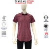 Áo sơ mi nam tay ngắn Owen AR263006NT màu đỏ tím kẻ dáng suông regular fit tà lượn có túi chất liệu Bamboo polyester
