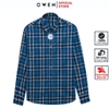 Áo Sơ Mi Nam Tay Dài Owen AJ240637DT màu xanh đậm kẻ caro Dáng J - form suông rộng tà lượn có túi ngực chất liệu Café Charcoal dày dặn