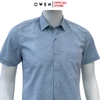Áo sơ mi nam tay ngắn Owen AB250081NT màu xanh nhạt dáng suông body fit tà bằng có túi chất liệu Bambo linen