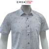 Áo sơ mi nam tay ngắn Owen AB250341NT màu trắng in họa tiết dáng suông body fit tà bằng có túi chất liệu bambo poly