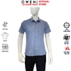 Áo sơ mi nam tay ngắn Owen AB261039NT màu xanh đậm họa tiết dáng suông body fit tà bằng có túi chất liệu Bamboo polyester