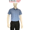 Áo sơ mi nam tay ngắn Owen AB261039NT màu xanh đậm họa tiết dáng suông body fit tà bằng có túi chất liệu Bamboo polyester