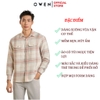 Áo Sơ Mi Nam Tay Dài Owen AJ240725DT màu be kẻ caro Dáng J - form suông rộng tà lượn 2 túi ngực có nắp Chất liệu CVC dày dặn
