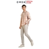 Áo Sơ Mi Nam Tay Dài Owen AJ240724DT màu be hồng kẻ caro Dáng J - form suông rộng tà lượn có túi ngực Chất liệu CVC dày dặn