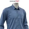 Áo sơ mi nam tay dài Owen AR255087DT màu xanh đậm họa tiết chấm bi dáng suông regular fit tà lượn có túi chất liệu bamboo spandex