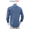 Áo sơ mi nam tay dài Owen AR255087DT màu xanh đậm họa tiết chấm bi dáng suông regular fit tà lượn có túi chất liệu bamboo spandex
