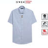 Áo sơ mi nam tay ngắn Owen AS250072N màu xanh nhạt in họa tiết dáng ôm slim fit tà lượn không túi Chất liệu bamboo poly