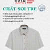 Áo sơ mi nam tay ngắn Owen AB250069NT màu be nhạt kẻ caro dáng suông body fit tà lượn có túi Chất liệu bamboo poly