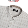 Áo sơ mi nam tay ngắn Owen AB250069NT màu be nhạt kẻ caro dáng suông body fit tà lượn có túi Chất liệu bamboo poly