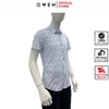 Áo sơ mi nam tay ngắn Owen AS240002N màu xanh nhạt in họa tiết dáng ôm slim fit tà lượn không túi chất liệu bamboo poly