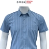 Áo sơ mi nam tay ngắn Owen AB250089NT màu xanh đậm dáng suông body fit tà bằng có túi Chất liệu Bamboo poly