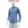 Áo sơ mi nam tay dài Owen AR255064DT màu xanh đậm dáng suông regular fit tà lượn có túi chất liệu polyester modal