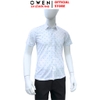 Áo sơ mi nam tay ngắn Owen AB260036NT màu trắng in họa tiết dáng suông body fit tà bằng có túi chất liệu Bamboo polyester