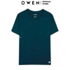 Áo Thun Nam Tay Ngắn Không Cổ Owen TSN233249 màu xanh đen dáng suông tà bằng cổ tròn chất liệu cotton modal