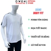 Áo Thun Nam Tay Ngắn Không Cổ Owen TSN253672 màu trắng phối xanh dáng suông tà bằng cổ tròn chất liệu cotton