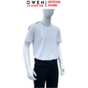 Áo Thun Nam Tay Ngắn Không Cổ Owen TSN253672 màu trắng phối xanh dáng suông tà bằng cổ tròn chất liệu cotton