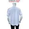 Áo Thun Nam Tay Ngắn Không Cổ Owen TSN253672 màu trắng phối xanh dáng suông tà bằng cổ tròn chất liệu cotton