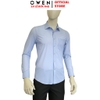 Áo sơ mi nam tay dài Owen AR260048DT màu xanh nhạt kẻ caro nhỏ dáng suông regular fit tà lượn có túi chất liệu nylon spandex