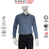 Áo sơ mi nam tay dài Owen AR260070DT màu xanh tím than kẻ caro dáng suông regular fit tà lượn có túi chất liệu Bamboo polyester