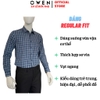 Áo sơ mi nam tay dài Owen AR260070DT màu xanh tím than kẻ caro dáng suông regular fit tà lượn có túi chất liệu Bamboo polyester
