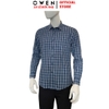 Áo sơ mi nam tay dài Owen AR260070DT màu xanh tím than kẻ caro dáng suông regular fit tà lượn có túi chất liệu Bamboo polyester