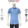 Áo sơ mi nam tay ngắn Owen AR260099NT màu xanh kẻ caro dáng suông tà lượn có túi chất liệu Bamboo polyester