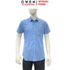 Áo sơ mi nam tay ngắn Owen AR260099NT màu xanh kẻ caro dáng suông tà lượn có túi chất liệu Bamboo polyester