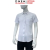 Áo sơ mi trắng nam tay ngắn Owen AR260512NTB màu trắng dáng suông regular fit tà lượn có túi chất liệu nano