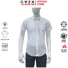 Áo sơ mi trắng nam tay ngắn Owen AR260522NTV màu trắng trơn dáng suông regular fit tà lượn có túi chất liệu sợi sồi