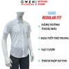 Áo sơ mi trắng nam tay ngắn Owen AR260522NTV màu trắng trơn dáng suông regular fit tà lượn có túi chất liệu sợi sồi