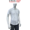 Áo sơ mi trắng nam tay ngắn Owen AR260522NTV màu trắng trơn dáng suông regular fit tà lượn có túi chất liệu sợi sồi