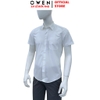 Áo sơ mi trắng nam tay ngắn Owen AR260522NTV màu trắng trơn dáng suông regular fit tà lượn có túi chất liệu sợi sồi