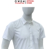 Áo sơ mi trắng nam tay ngắn Owen AR260522NTV màu trắng trơn dáng suông regular fit tà lượn có túi chất liệu sợi sồi