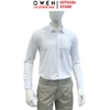 Áo sơ mi nam tay dài Owen AS260002D màu trắng dáng ôm slim fit tà lượn không túi chất liệu polyester